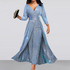 Damen Glitzerndes Maxikleid mit eleganter Teilung und schimmerndem Stoff R&B