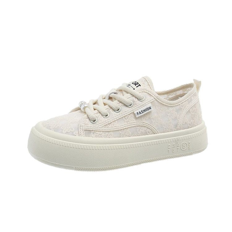 Damen modische Sneaker mit trendiger Perlenschnürung und robuster Gummisohle