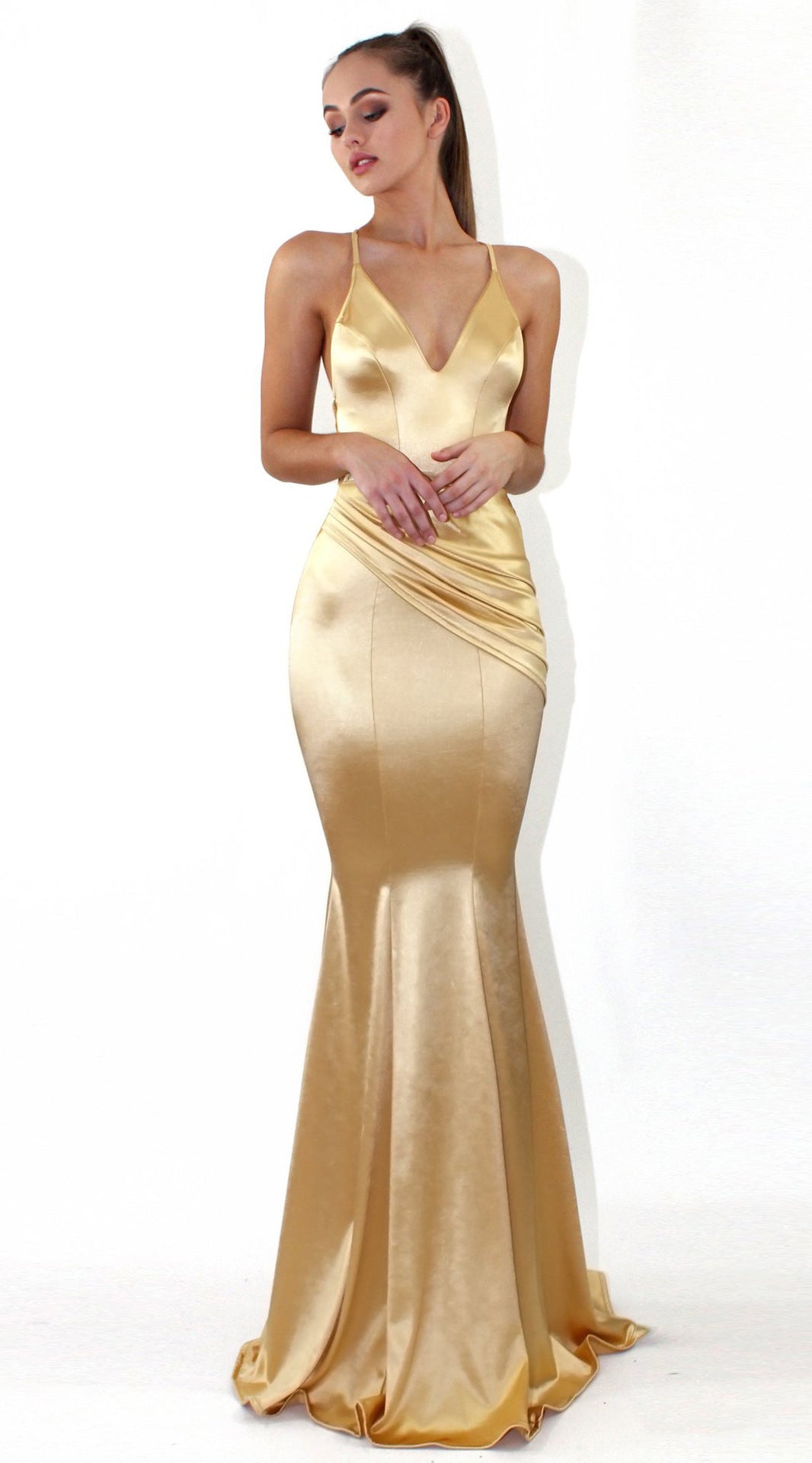 Damen elegantes Abendkleid mit tiefem V-Ausschnitt und körperbetontem Schnitt R&B