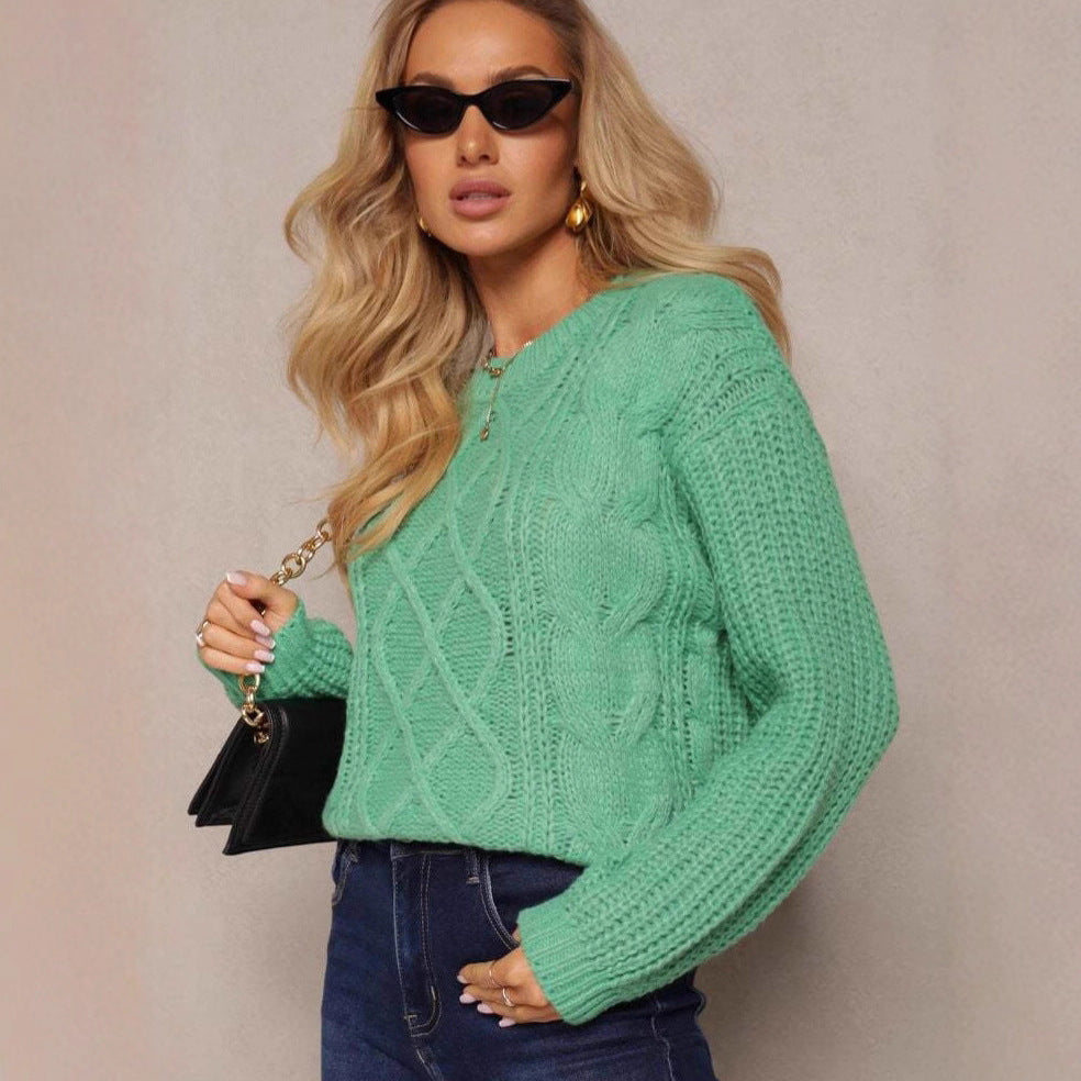 Damen lässiger Grobstrickpullover mit modernem Zopfdesign und gemütlichem Schnitt R&B