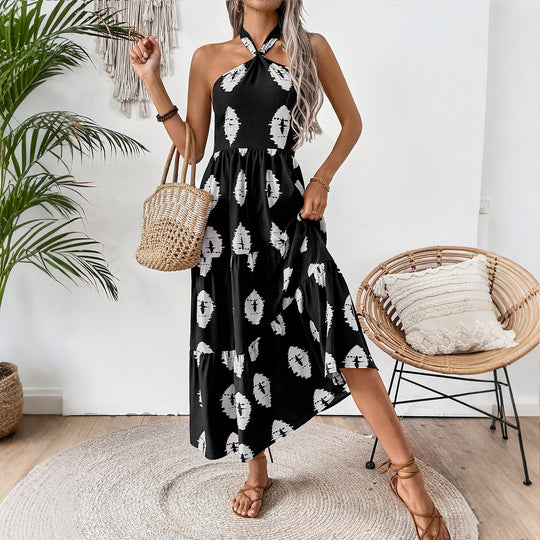 Damen Boho Maxikleid mit asymmetrischen Trägern R&B