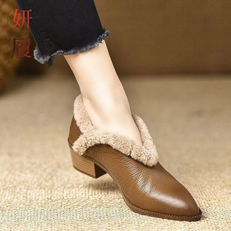 Damen Elegante Stiefeletten mit flauschigem Kragen und komfortablem Blockabsatz R&B