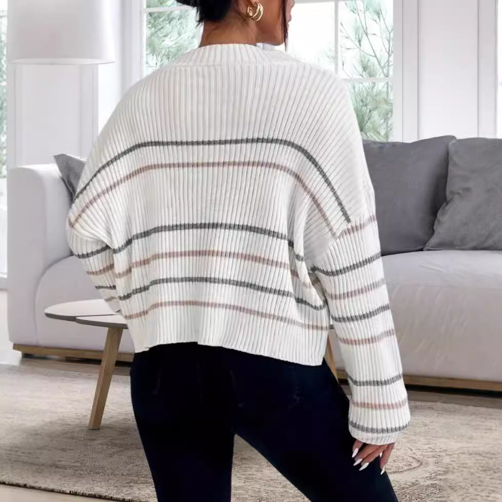 Damen Lässiger Strickpullover mit modischem Streifenmuster R&B