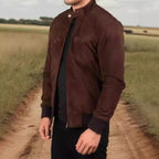 Herren Suede-Bomberjacke mit trendigem Stehkragen und praktischen Taschen