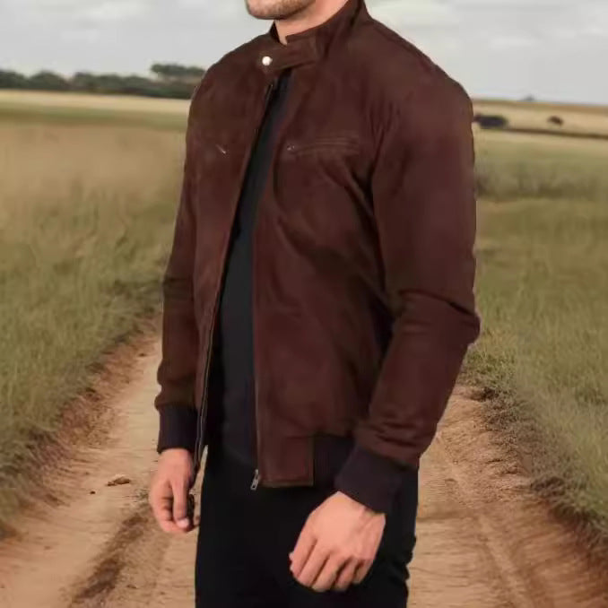 Herren Suede-Bomberjacke mit trendigem Stehkragen und praktischen Taschen