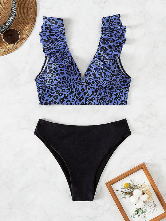 Damen Bikinioberteil mit modischem Leopardenmuster und Rüschendetails R&B