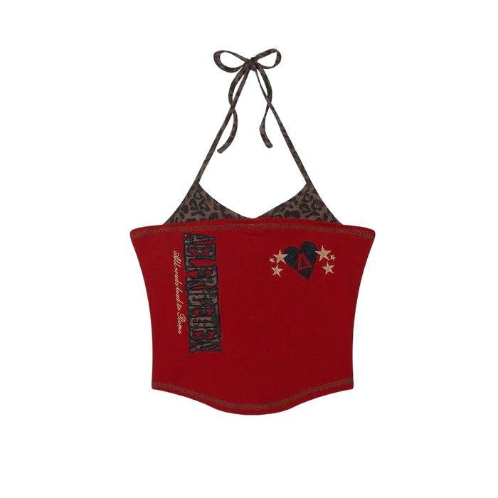 Damen Bunt bedrucktes Crop-Top mit Halterneck R&B