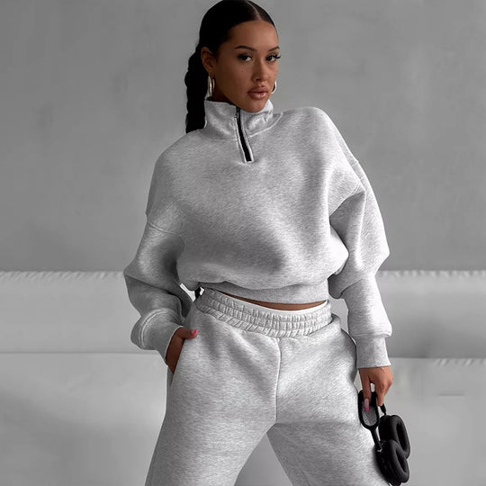 Damen sportliches Sweatshirt mit hohem Kragen und bequemer Hose R&B