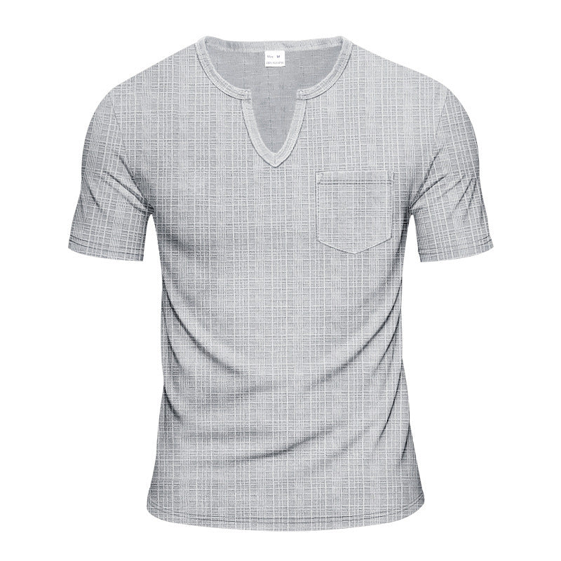 Herren Kurzarm V-Ausschnitt T-Shirt mit Brusttasche R&B