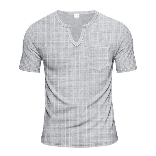 Herren Kurzarm V-Ausschnitt T-Shirt mit Brusttasche R&B