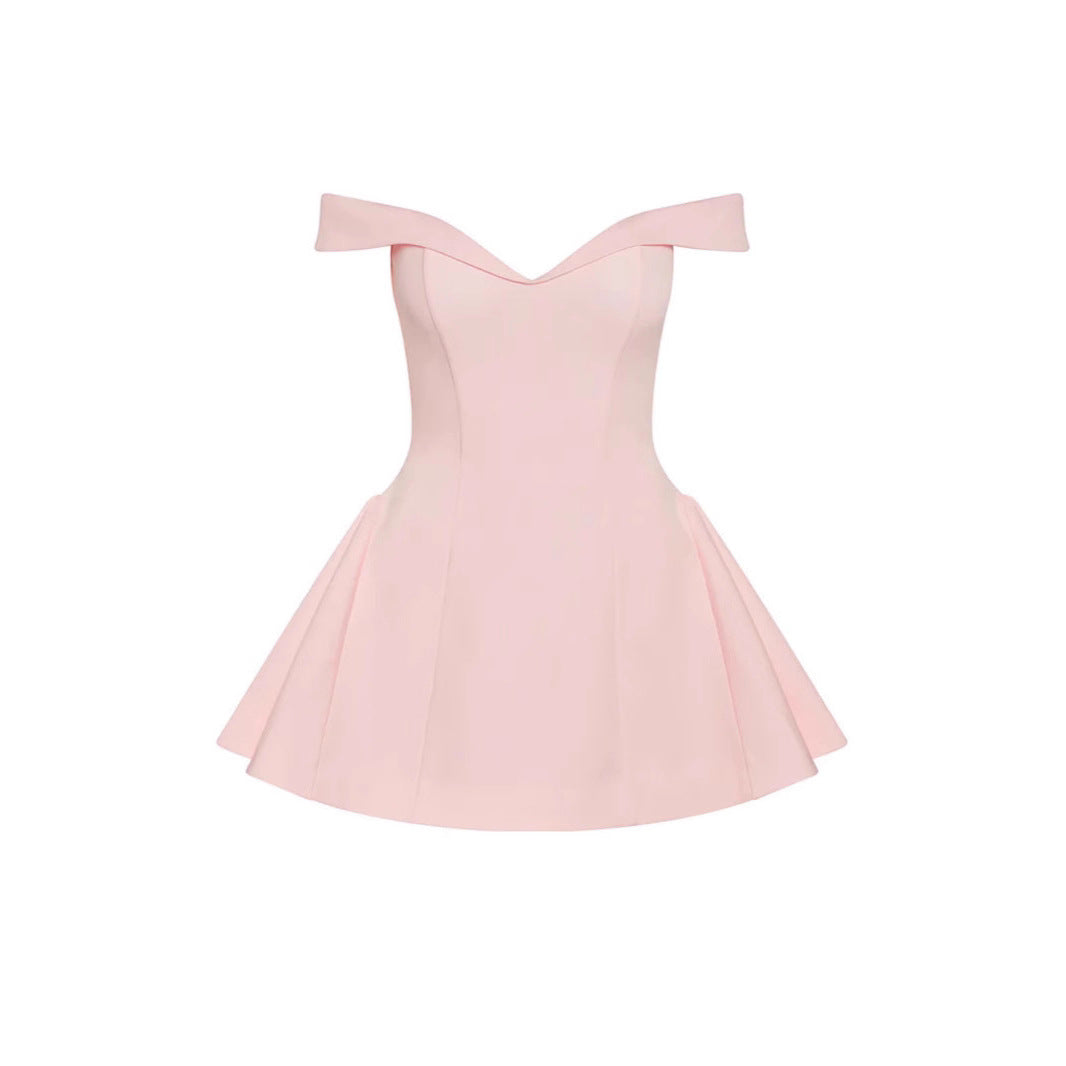 Damen Off-Shoulder Minikleid mit schwingendem Rock R&B