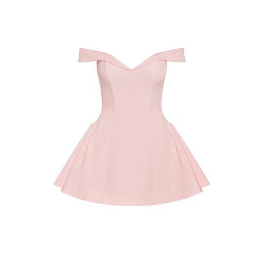 Damen Off-Shoulder Minikleid mit schwingendem Rock R&B