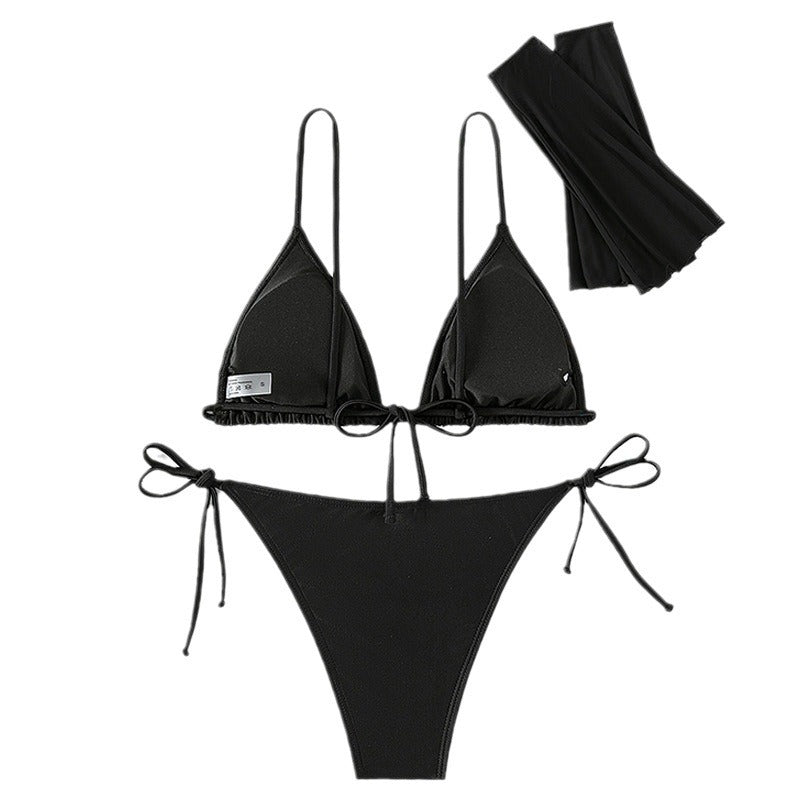 Damen Triangel-Bikini-Set mit transparenten Ärmeln und Blumenakzent R&B