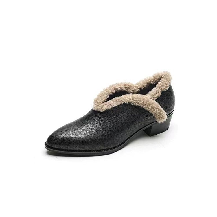 Damen Elegante Stiefeletten mit flauschigem Kragen und komfortablem Blockabsatz R&B