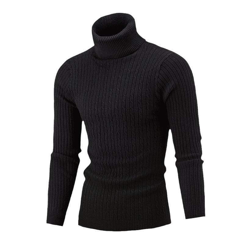 Herren nan gerippter Rollkragenpullover mit Zopfmuster und körpernaher Slim-Fit-Silhouette R&B