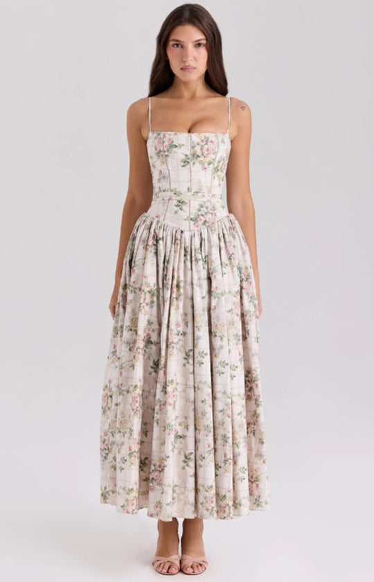 Damen nan tailliertes Korsagenkleid mit Spaghettiträgern und voluminösem Tellerrock R&B