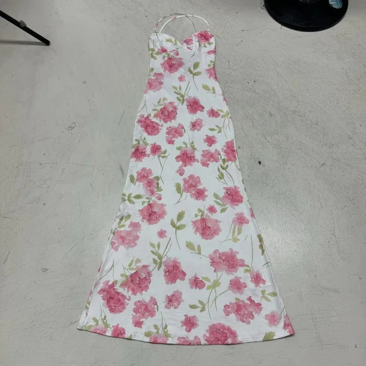 Damen Elegantes Maxikleid mit floralem Design und Spaghetti-Trägern R&B