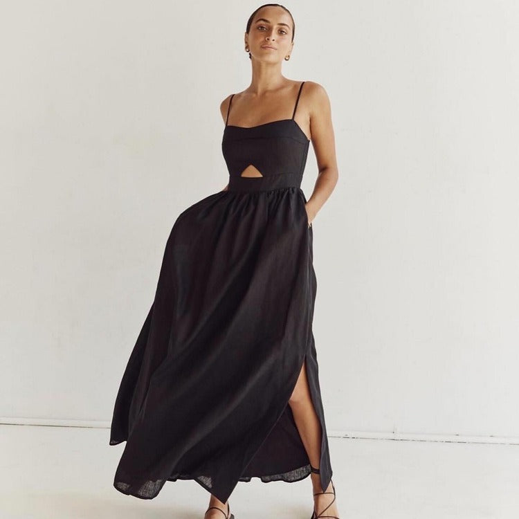 Damen Maxikleid mit tiefem Schlitz und verführerischem Cut-Out