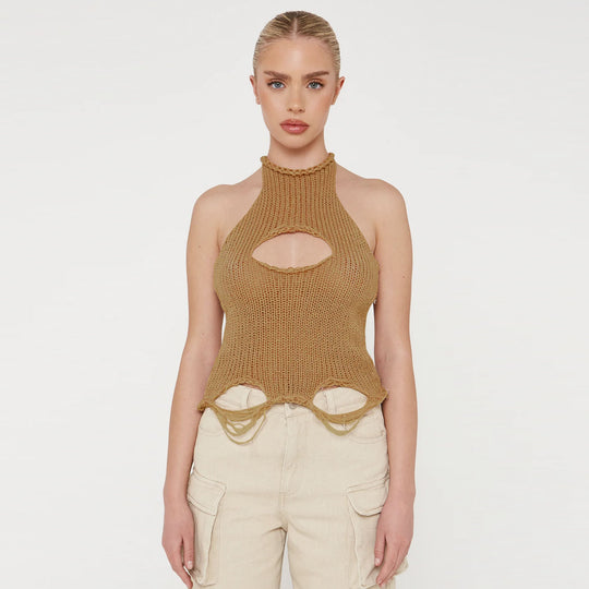 Damen Strickoberteil mit kreativem Cut-Out-Design R&B
