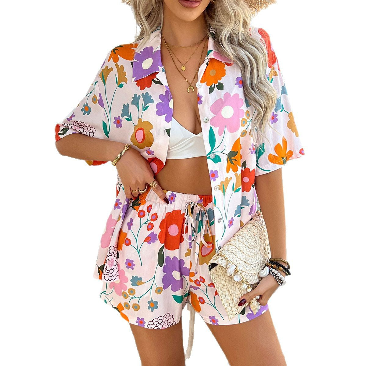 Damen Freizeitliches Blumenmuster Set R&B