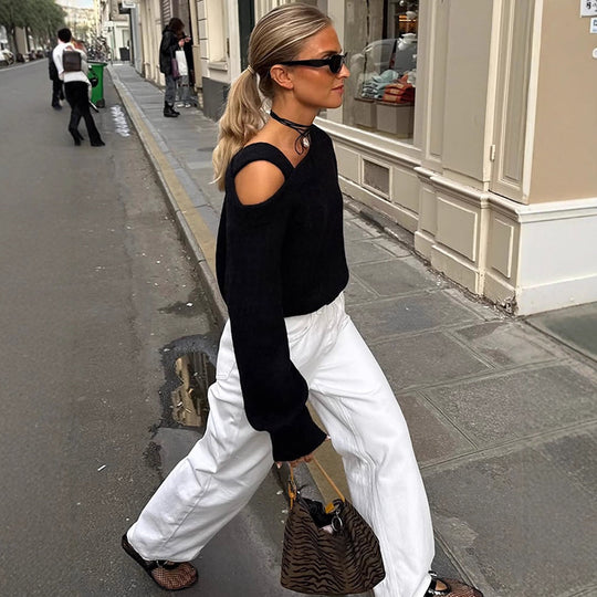 Damen Oversized Strickpullover mit Cut-Out-Ärmeln R&B