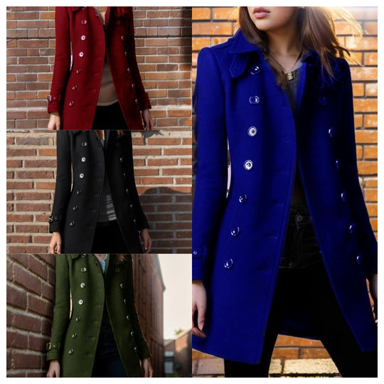 Damen eleganter Trenchcoat mit doppelter Knopfreihe und gewichtetem Kragen R&B