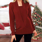 Damen eleganter Pullover mit tiefem V-Ausschnitt und leichtem Strukturdesign R&B