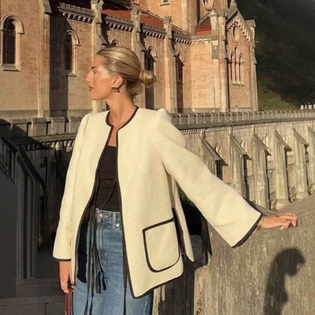 Damen gemütliche und stilvolle Jacke mit praktischen Taschen und Bindegürtel R&B