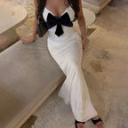 Damen Elegantes Maxikleid mit verführerischem Satineinsatz und charmantem Schleifenakzent R&B