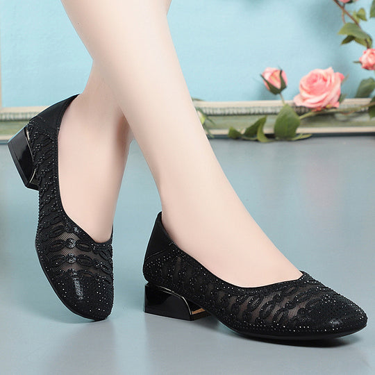 Damen Elegante Ballerinas mit funkelnden Strass-Details und komfortablem Blockabsatz R&B