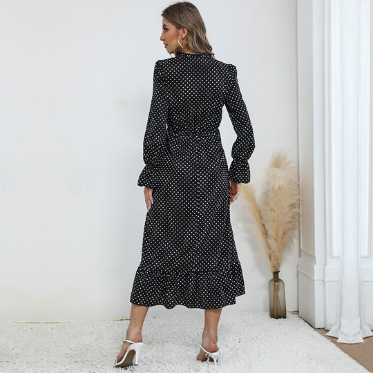 Damen Midi-Kleid mit punktiertem Design und voluminösem Saum R&B