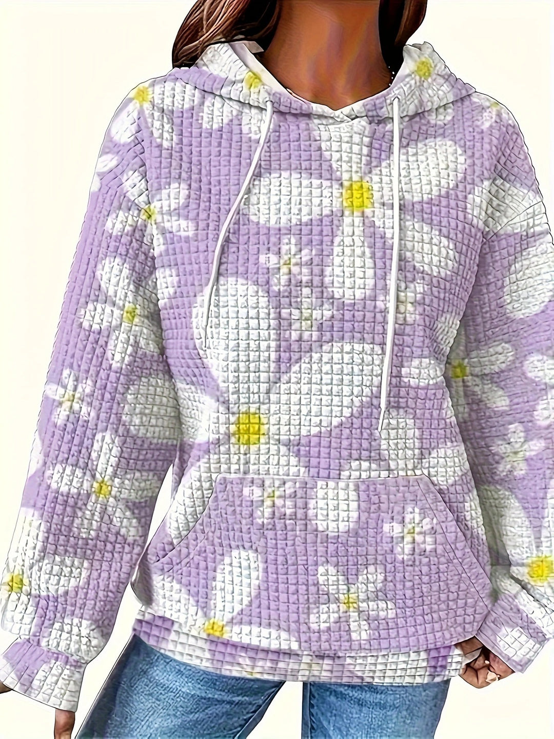 Damen lockerer Kapuzenpullover mit farbenfrohem Blumendesign R&B