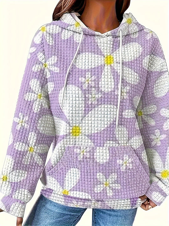 Damen lockerer Kapuzenpullover mit farbenfrohem Blumendesign R&B