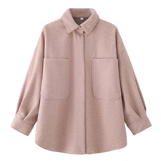 Damen Oversized Hemdjacke aus hochwertigem Wollmix mit praktischen Taschen R&B