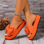 Damen Plattform-Sandalen mit großem Schleifen-Detail und rutschfester Sohle R&B