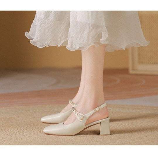 Damen Slingback-Pumps mit quadratischem Absatz und Perlenakzenten R&B