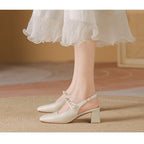 Damen Slingback-Pumps mit quadratischem Absatz und Perlenakzenten R&B