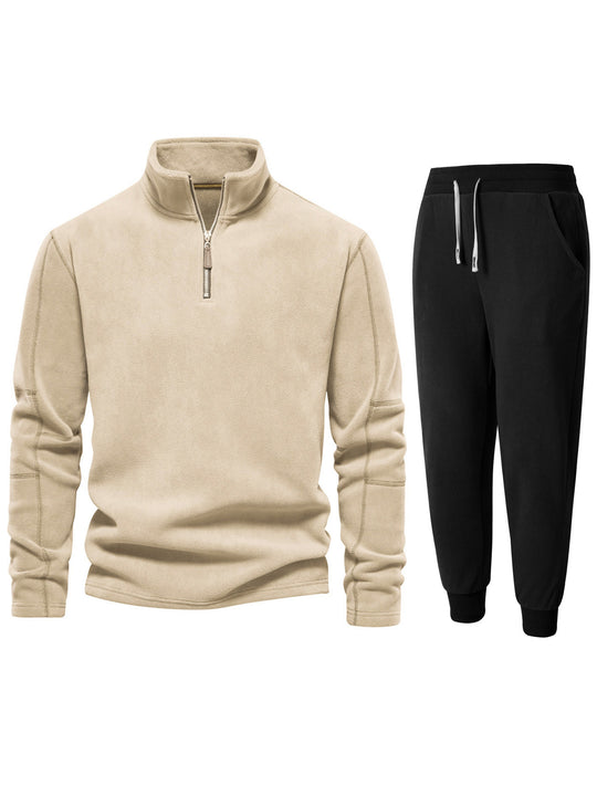 Herren Fleece-Oberteil mit kurzer Reißverschluss und bequemen Jogginghosen R&B