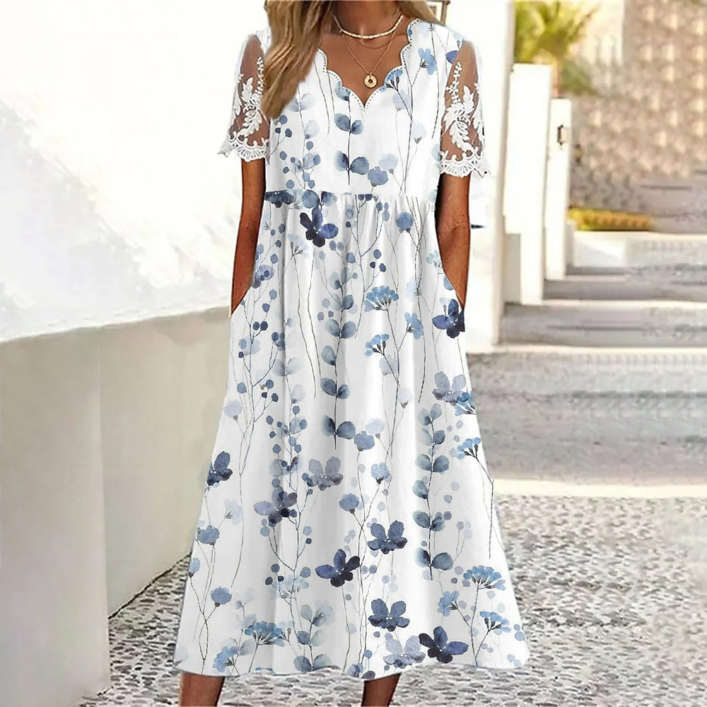 R&B | Pendelkleid mit Blumendruck und V-Ausschnitt