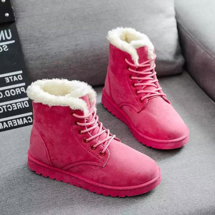 R&B | High-Top Wildlederstiefel - Kunstfellfutter - Schnürung - Flache Gummisohle