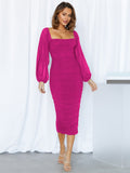 Damen Figuroptimiertes Kleid mit Puffärmeln und Raffungen R&B