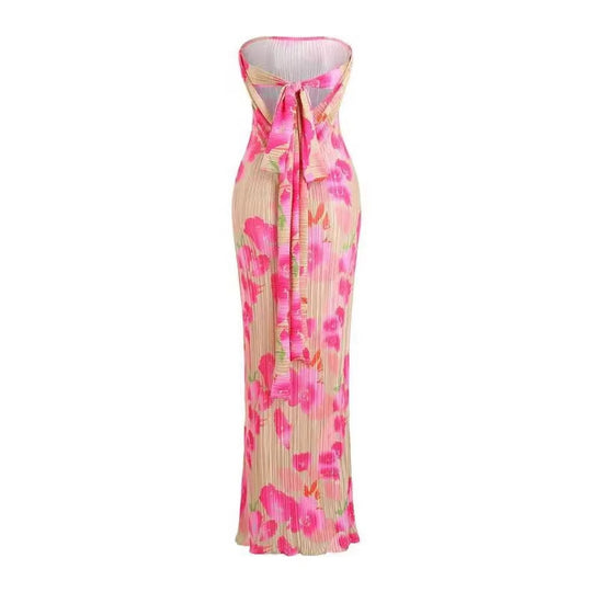 Damen figurbetontes Strapless-Kleid mit floralen Elementen R&B