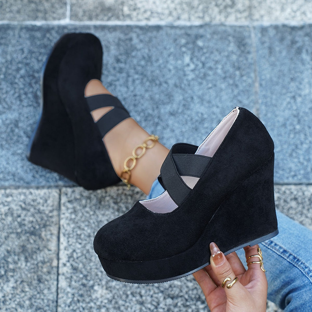 Damen Wedge-Pumps mit schnallenverziertem Fesselriemen und geflochtenem Absatz R&B