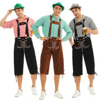 Herren nan traditionelle bayerische Trachtenlederhose knielang mit bestickten Hosenträgern R&B