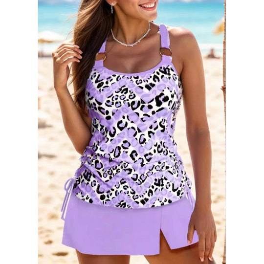 Damen Tankini-Set mit elegantem Wickelrock und dekorativen Riemen R&B