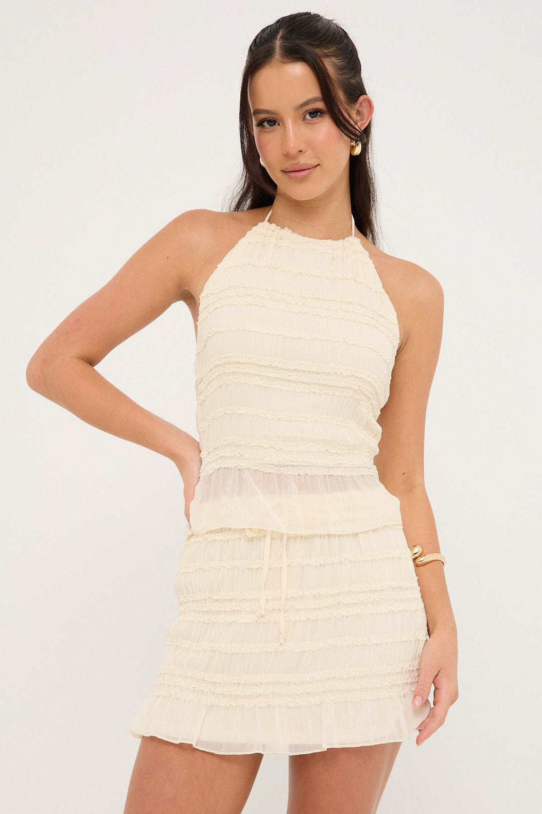 Damen Rüschendress mit Kordelzug und asymmetrischem Saum R&B