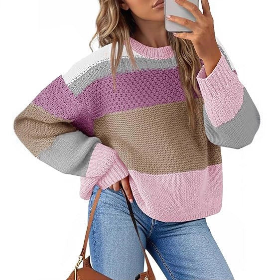 Damen Grobstrickpullover mit Farbblockdesign und oversized Schnitt R&B