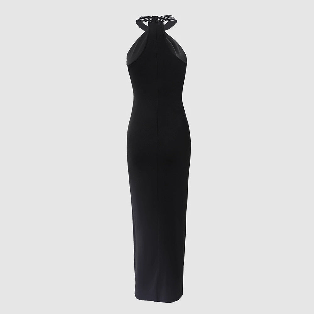 Damen glamouröses Abendkleid mit Chiffon-Schnitt und funkelndem Halsbereich R&B