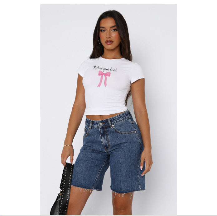 Damen bequemes Crop-Top mit modischem Druck R&B