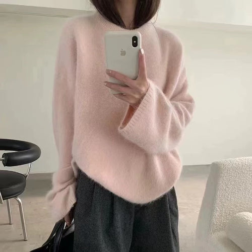 Damen Flauschiger Pullover mit überschnittenen Schultern und weitem Schnitt R&B